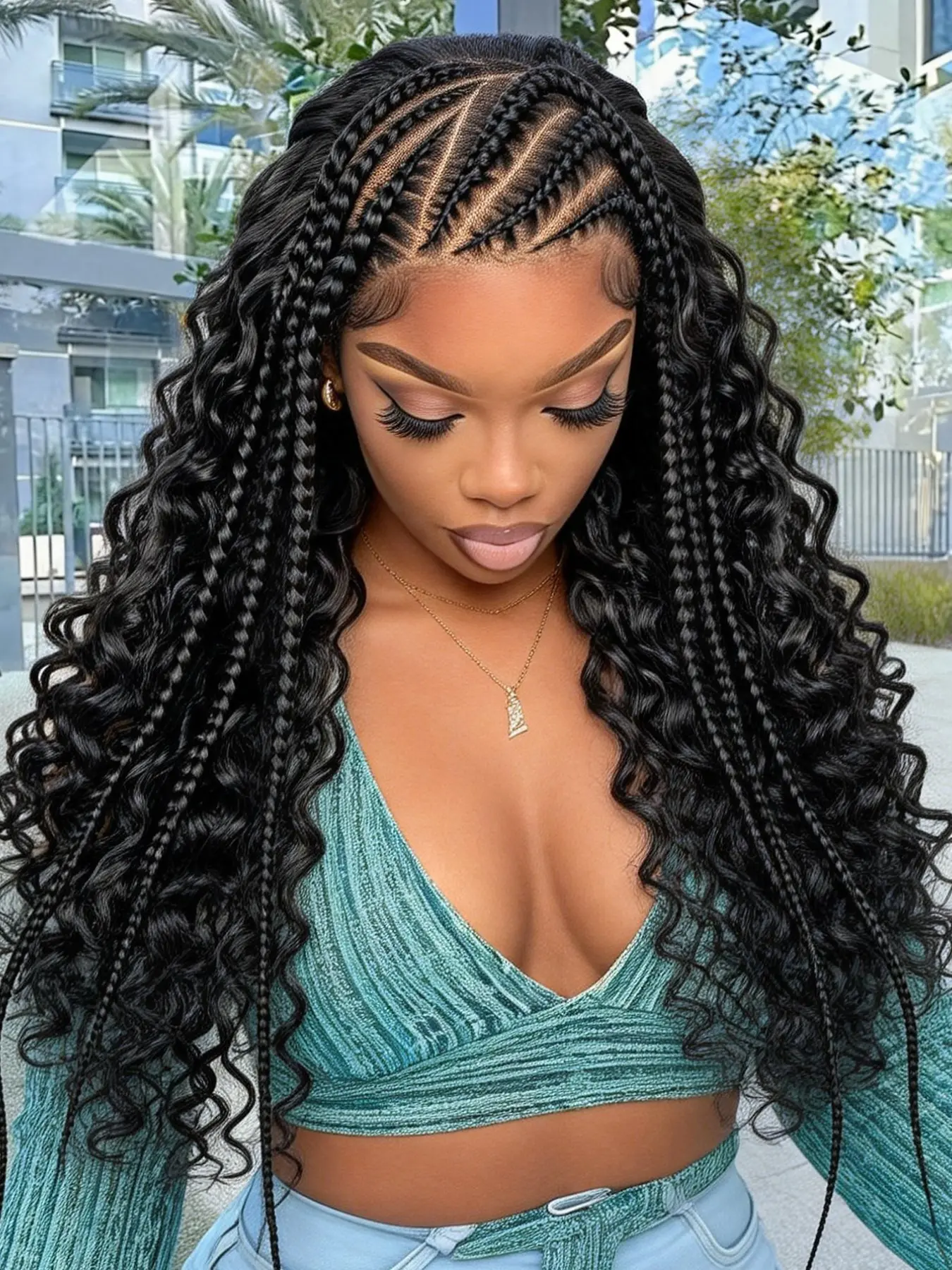 Braided Curly Wig for Women, 26 Inch Glueless Synthetic Wig, Boho Fulani Braid, Lace Front with Baby Hair, 2-In-1 Versatile Style, Bohemian Braided Wig, Braided Hair Wigs