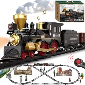 Train Set for Kids Remote Control Christmas Train Toys w/Steam Locomotive, Fuel Tank Car & Luxury Tracks, Electric Trains w/Realistic Smoke,Sounds & Lights, Birthday Gift for Boys Girls 3 4 5 6 7+