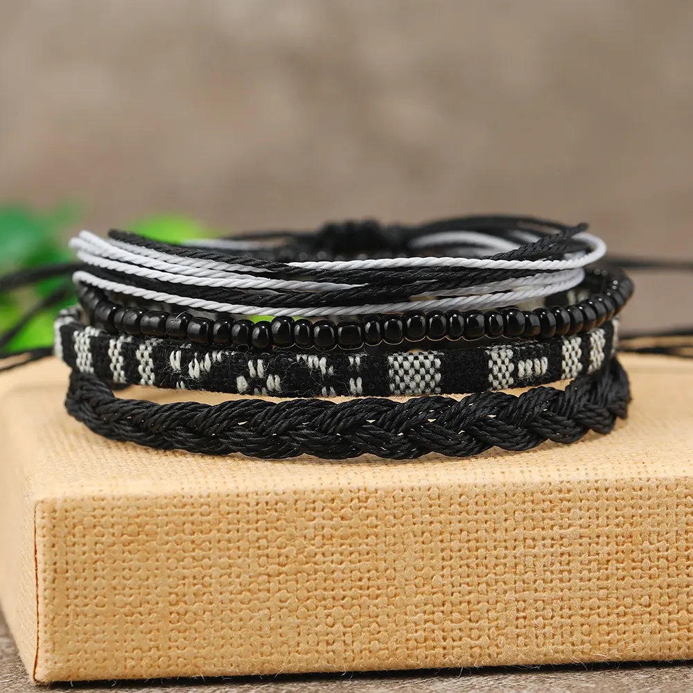 4 piece set of rice beads in black