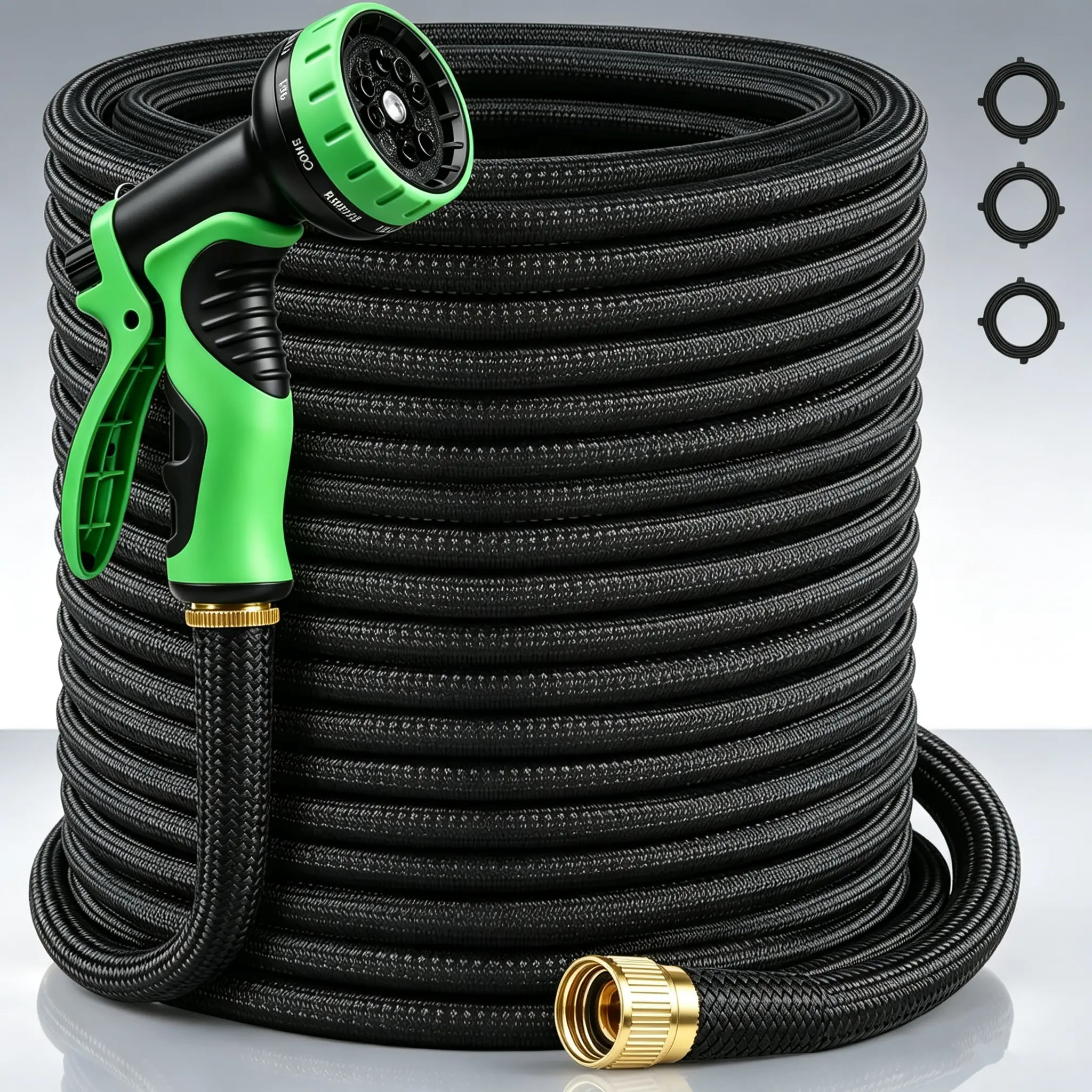High Pressure Adjustable Garden Hose, 4X Heavy-Duty Non-Expanding 75FT/100FT Ultra-Lightweight Flexible Pipe, Leak-Proof 10-Function Sprayer, Outdoor Watering & Irrigation Tool (Black & Green)