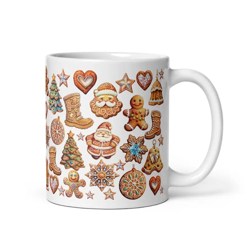 Gingerbread Christmas Cookies Mug | Festive Mug Featuring Iced Gingerbread Cookies | Cozy Ceramic Holiday Mug | Perfect Christmas Gift