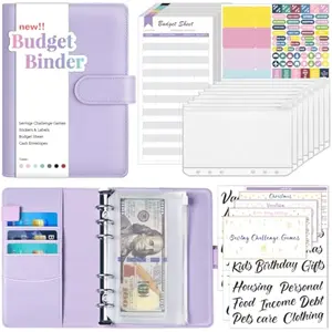 Budget Binder with Money Saving Challenge, Money Saving Binder with Cash Envelopes, Expense Sheets, Challenge Tracker & Category Labels, Envelope Savings Challenges Book for Home Office School
