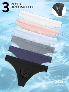 3 Pcs Random Colors Men's Seamless 3D Fashion Triangle Briefs Underwear, Quick-Dry Breathable Smooth Comfort, Medium Stretch Nylon, Pure Color Design, Sizes S-Xxxl