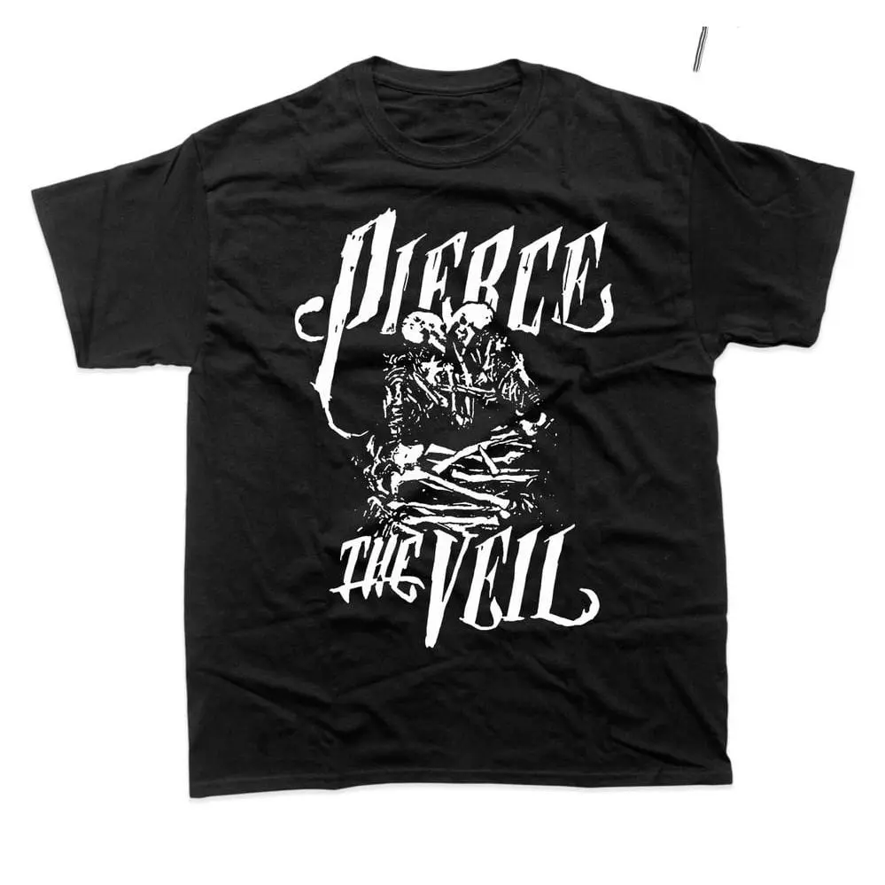 Women's Round Neck Short-Sleeve Ribbed Knit Printed Tee Tops - Official Pierce The Veil Rock Metal Band Merchandise, Loose Basic Casual Streetwear, Elastic Smooth Fabric 1-Piece