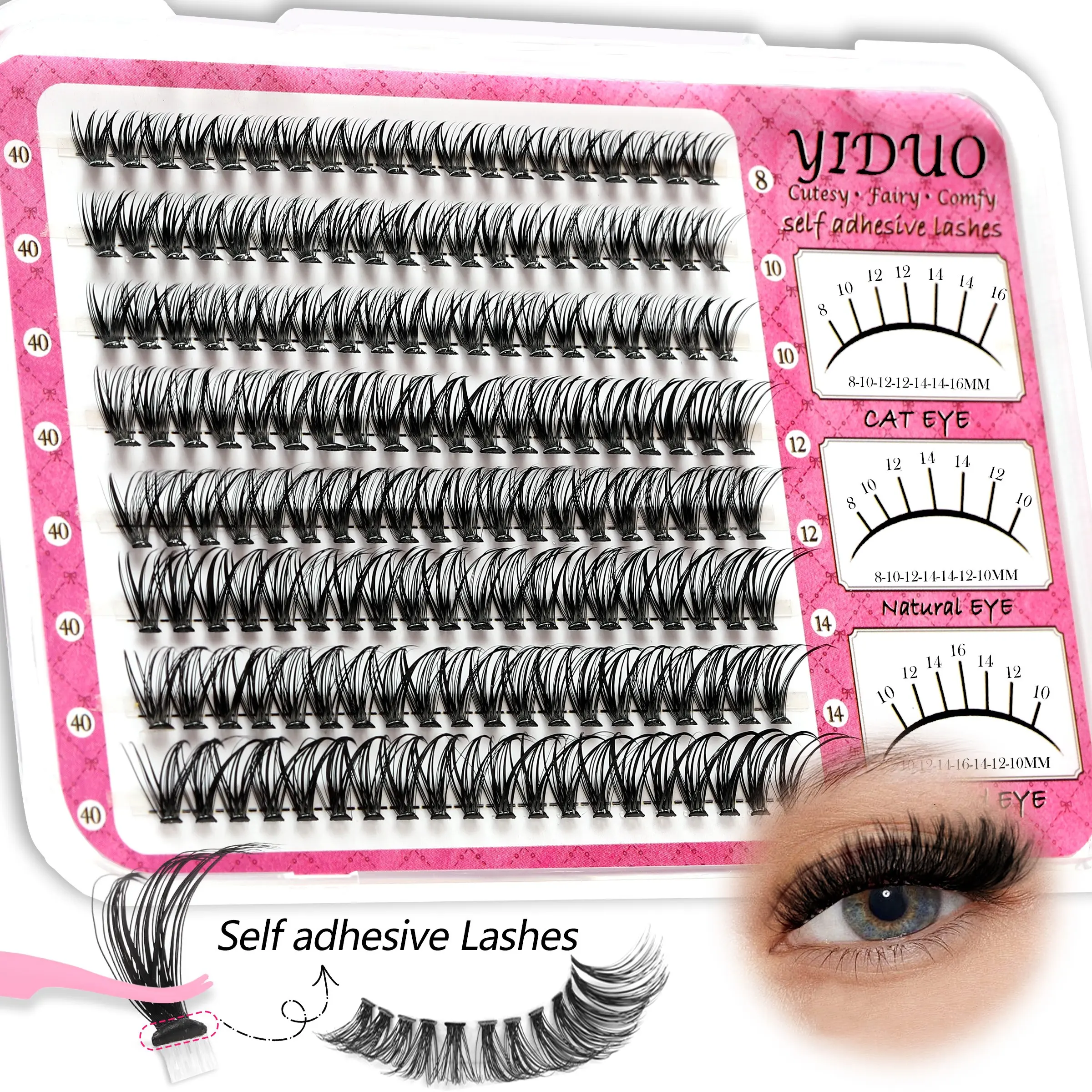 YIDUO Self-adhesive false eyelash clusters DIY Lash Clusters Natural Style Fluffy False Eyelashes Cosmetic Glue-free Eyelash Extensions Lightweight D-Curl Clustered Lashes 8-16mm Pre-glued Lash Clusters Individual Lashes Effortless Makeup Application