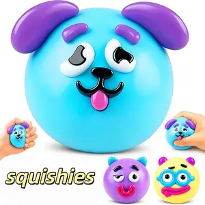 New Dog Face Swap Soft Slow Rising Squishy Toy, Cute Sensory Fidget Squeeze Toy, Stress Anxiety Relief Decompression Squishies for Adults Kids (B: Blue)