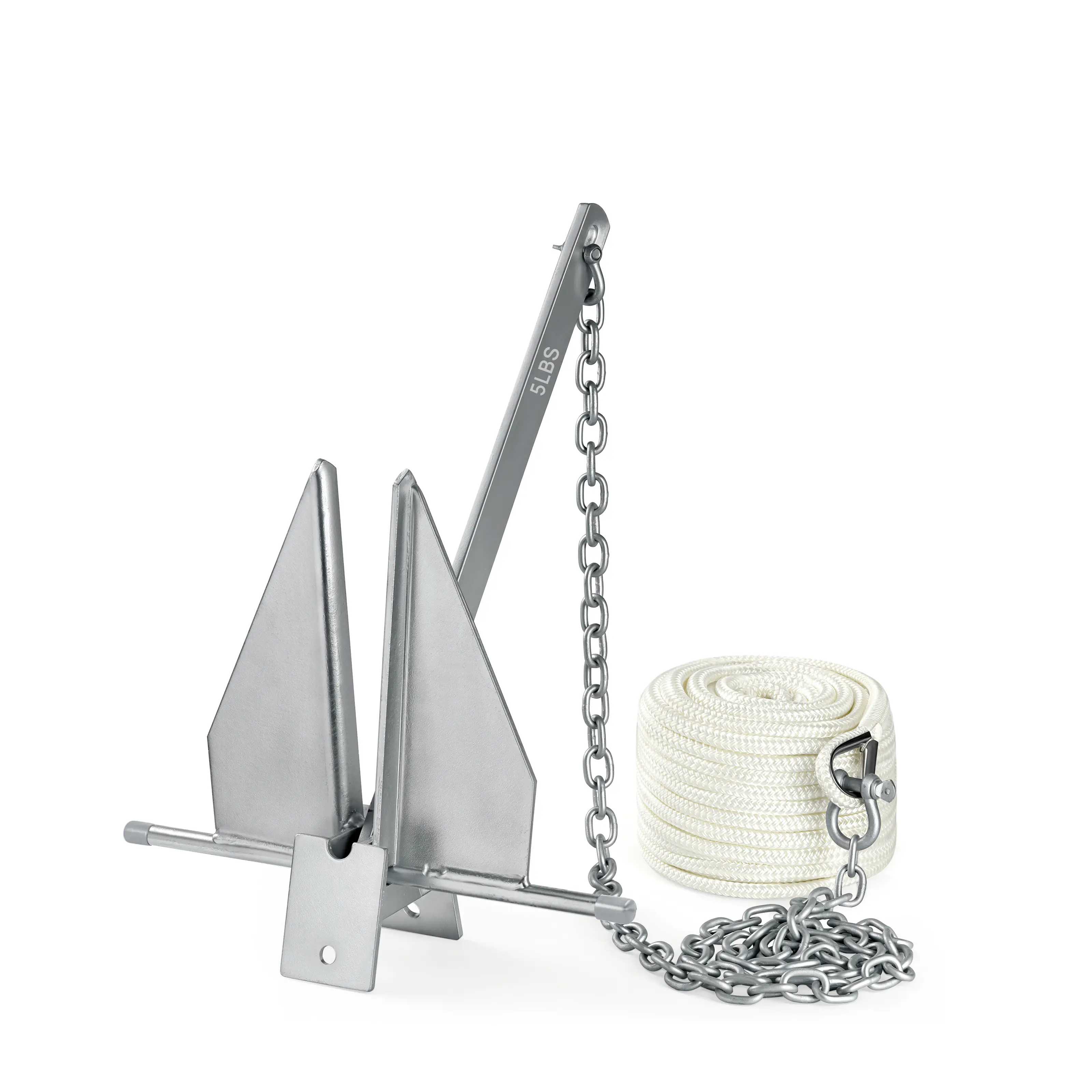 IRONHARBOR 5 lb Galvanized Fluke Boat Anchor Kit with 5/16" x 75 ft Rope for Pontoons Dinghies Fishing Boats Bass Boats Sport Yachts
