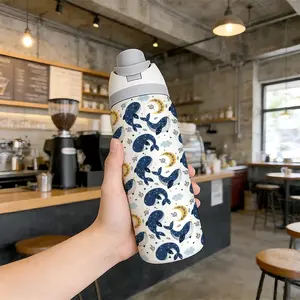 32oz Ocean Whale Pattern Dual Water Bottle, 304 Stainless Steel, Large Capacity Fruit Cup, Perfect Gift for Girls, Vacuum Insulated Flask