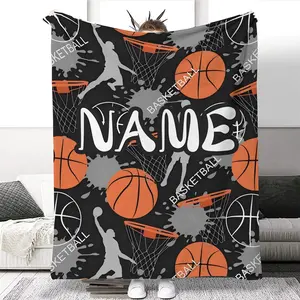 Personalized Name Customized Basketball Sports Ball Game Cool Blanket, Soft Bedding Warm Comfortable Plush Flannel Fleece Blanket, Basketball 'S Gift, Sofa Couch Bedroom Home Decoration 59.06*78.74inch
