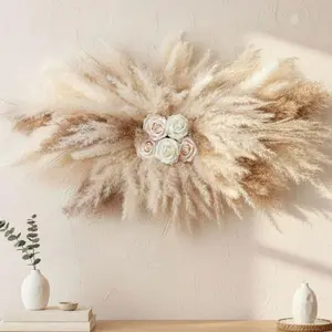 36-38" Large Pampas Grass Wall Decor, DIY Artificial Roses &  Dried Boho   for Wall, Mirror, Wedding Arch, Entryway Decor, , Requires Assembly & Easy Install