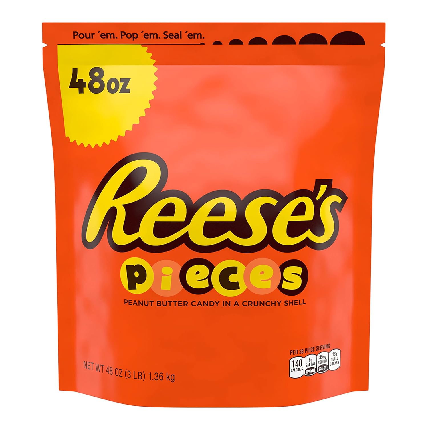 REESE'S PIECES Peanut Butter in a Crunchy Shell, Candy Bulk Bag, 48 oz