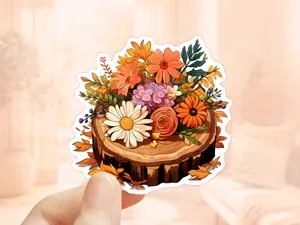 Wood Slice Fall Sticker, Fall Flowers, Autumn Season, Fall Stickers, Laptop Sticker, Planner Sticker, Waterproof Decal, Nature Sticker
