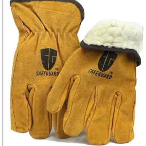 Full Leather Winter Work Gloves with Fur Lining - 6 Pairs, Comfortable Fit, Ideal for Outdoor Activities