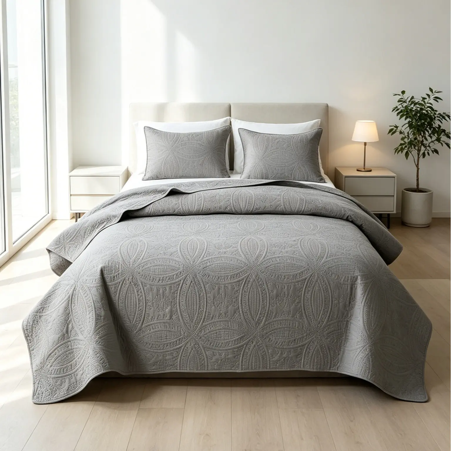 【Summer Win】Queen Bedding Sets, 3-Piece All Season Ultrasonic Solid Color Stitch-Free Coin Pattern Coverlet, Lightweight Soft Machine Washable Bedspread for Home Decor