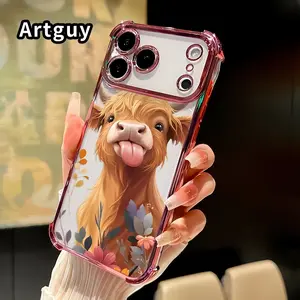 Transparent Silicone Phone Case for iPhone 17, 16 Pro Max, 15 Plus, 14, 13, 12, 11, SE, Air - Fluffy Cow Charm Pattern, 4-Corner Anti-Drop, Shockproof, Non-Slip Protective Cover