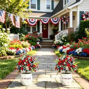 2pcs Artificial Iris Flowers with Ground Stakes, Patriotic Blue Floral Arrangement, Memorial Day Garden Decor