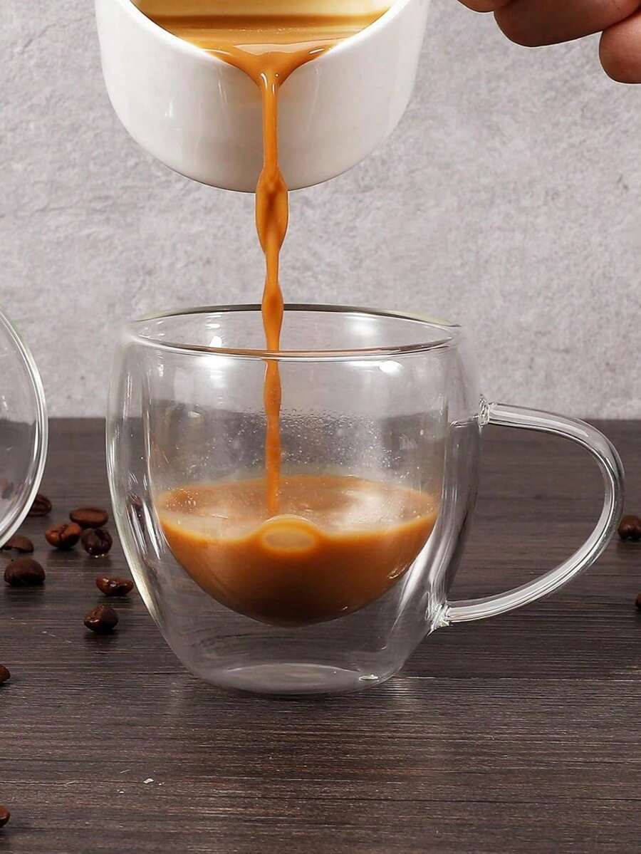 2pcs/6pcs Set Espresso Cups With Handles, 2.8oz Transparent Espresso Cups, 2.5*2.6inch Double Wall Heat-Resistant Glass Cups, Creative Tea Flower Cups, Insulated Water Cups, Espresso Cups, Cold Drink Milk Juice Cups, Mugs