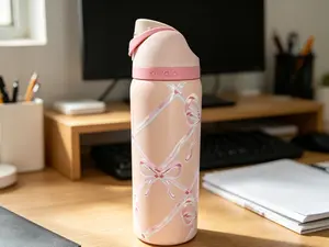 owala Pink Coquette Bow Insulated Water Bottle, Special Edition Stainless Steel Tumbler with Push Button Lid, Leak-Proof & BPA-Free,Cute Bow Print Water Bottle, Owala-Style FreeSip Insulated Tumbler for School, Gym & Travel