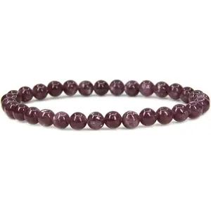 Natural Purple Lepidolite Lithium Mica Gemstone 6mm Round Beads Stretch Bracelet 7" Unisex