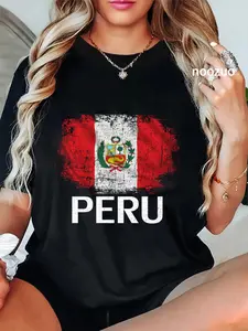 100% Cotton Unisex Vintage Peru Flag For Peruvian Gift T-Shirt Casual Graphic Printed Tee