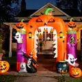 SHareconn Giant Halloween Archway 10FT Tall PVC Spooky Blow Up Pumpkin Decor, LED-Lit Holiday Decoration, Indoor/Outdoor Halloween Front Porch Lawn Garden Decor, Festive