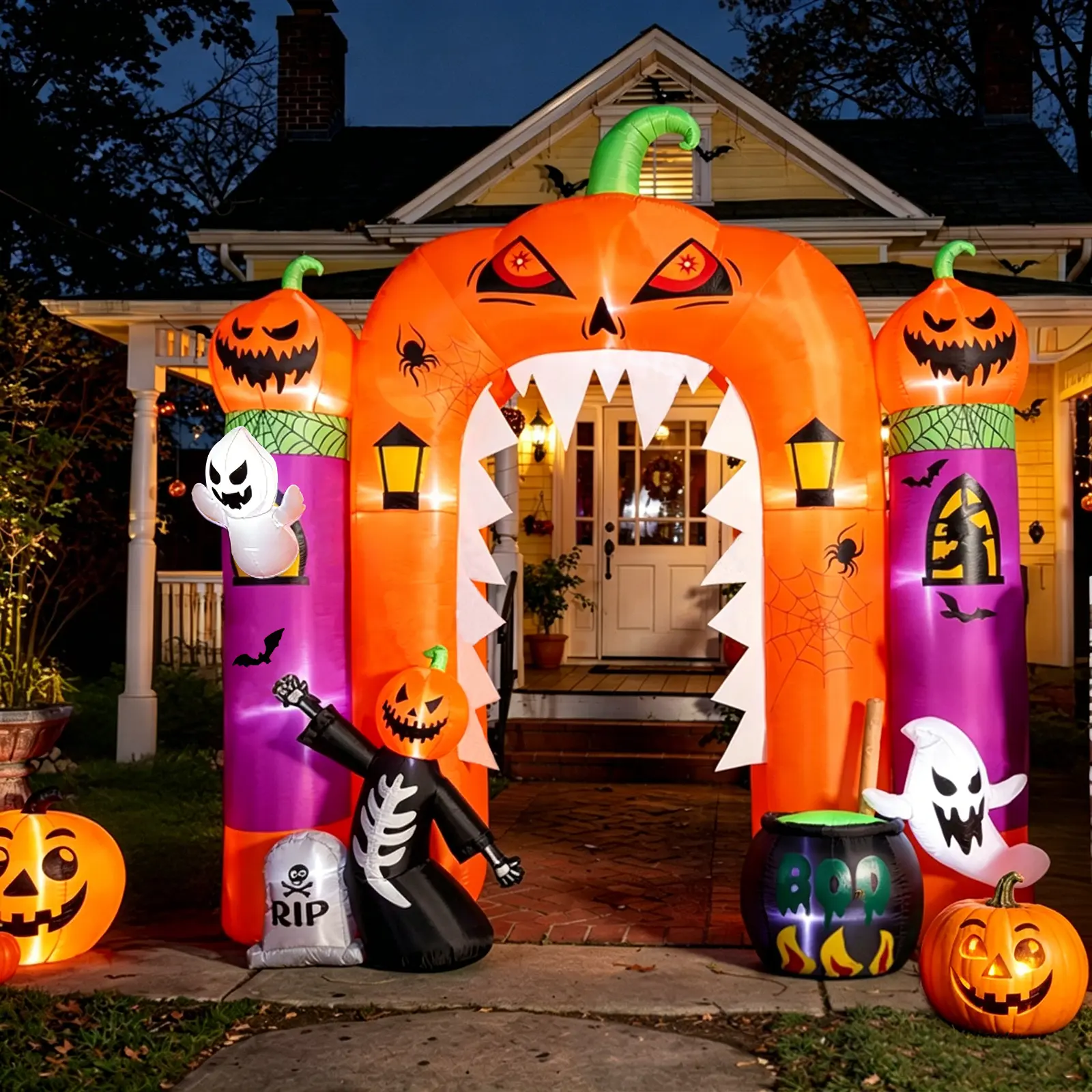 SHareconn 10FT Tall PVC Spooky Blow Up Pumpkin Decor, LED-Lit Holiday Decoration, Indoor/Outdoor Halloween Front Porch Lawn Garden Decor, Festive SHareconn 10FT Tall PVC Spooky Blow Up Pumpkin Decor, LED-Lit Holiday Decoration, Indoor/Outdoor Halloween Front Porch Lawn Garden Decor, Festive