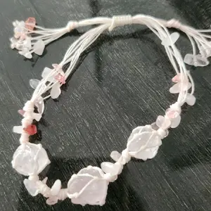 Macrame Bracelet with White and Pink Beads and Unique Design Elements