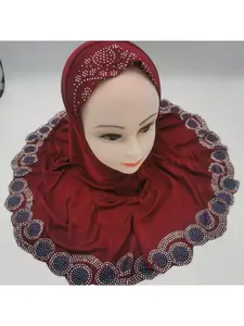 Hot - Selling Malaysian Women's Headscarf Hats - Embellished with Beads and Flowers, Elastic & Solid - Colored