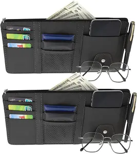 2 Packs Car Sun Visor Multi-Pocket Organizer for SUV & Truck, Auto Visor Storage Pouch with Big Zipper Pocket, Card Sleeve, Driving License, Insurance, Sunglasses, Pen, Key, Lipstick