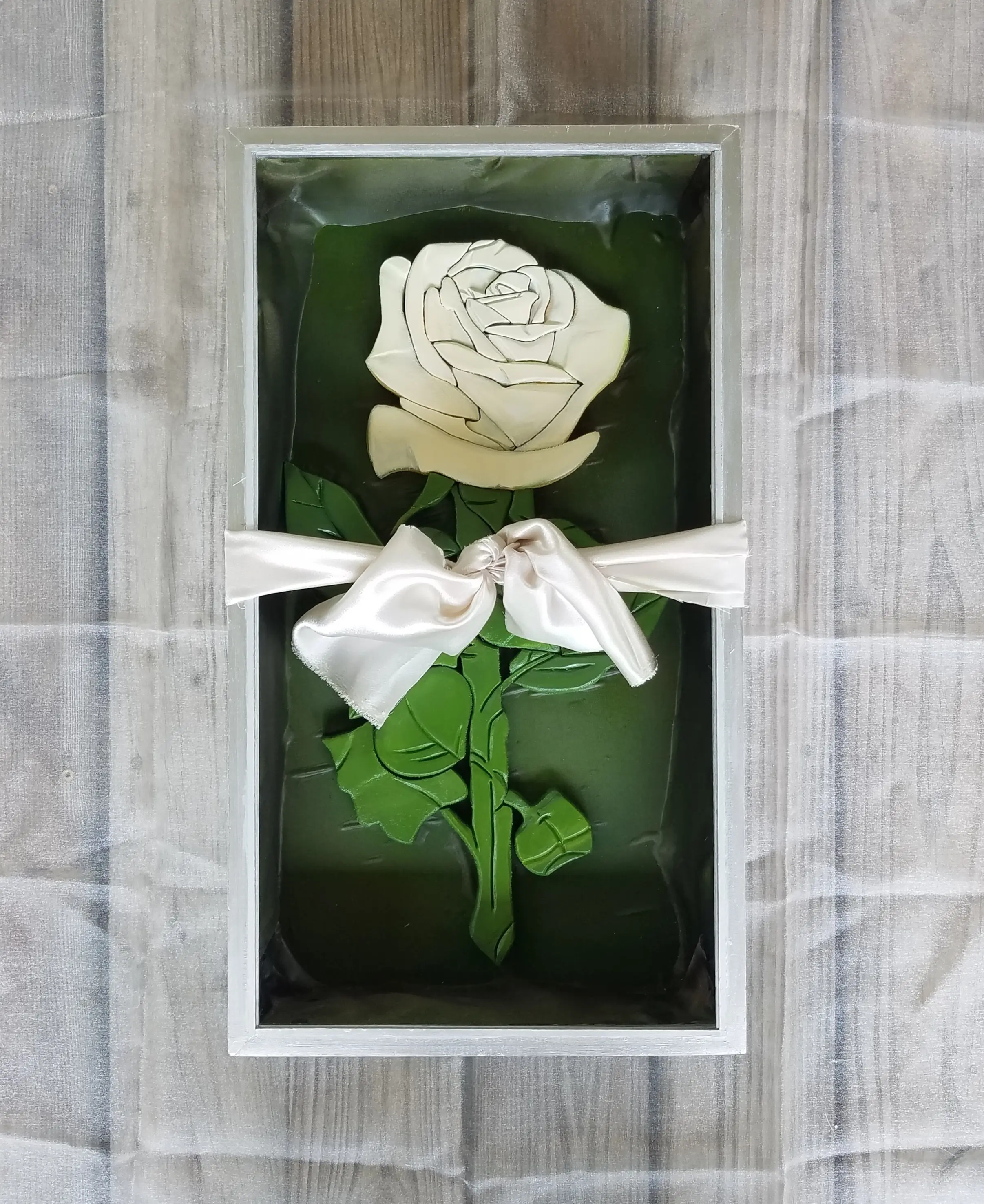 Large Wooden White Rose /Wall Art /Large Single Rose Carving in Box/Floral Wall Decor/ Living Room Decor/Rose Gift