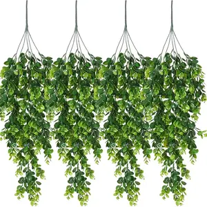 4Pcs Fake Hanging Plants Fake Plants Eucalyptus Leaves UV Resistant Fake Vines Artificial Plants Outdoor Faux Plants Indoor Bedroom Living Room Boho Wall Porch Shelf Decor Faux Greenery Plants