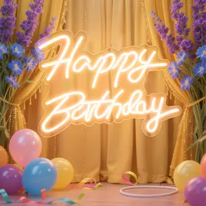 The Happy Birthday Warm white Neon Sign for All Partys, Size-16.5 x 11.8inch, Dimmable LED letter Neon Signs for  Wall Decor, Powered by USB Neon led lights for Birthday  Party Decor Gift