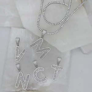 SILVER ICY INITIAL BAGUETTE II TENNIS necklace