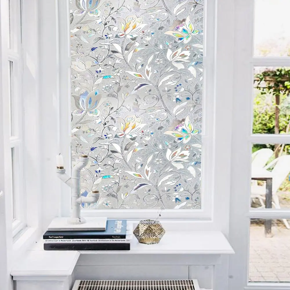 Tulip Pattern Window Film, Privacy Protective Window Sticker, UV-proof Window Film, Easy To Install, Suitable for Living Room Home Window Decoration, Decorative, Artistic, Window Privacy Films, Decorative Decal