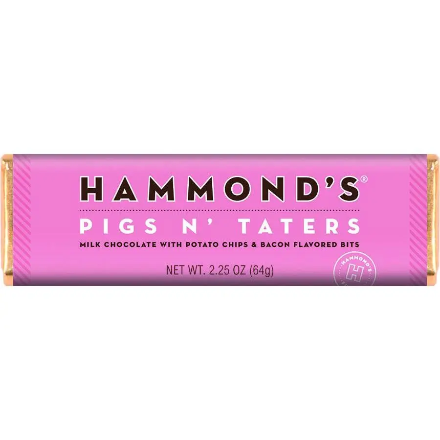 Hammond's Pigs Tater Bacon Milk Chocolate Bar 2.25 oz 12 ct