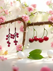 Cute Farmhouse Style Faux Cherry & Fruit Long Earrings, Lightweight and Easy to Carry, Perfect for Daily Wear, Parties, Gifts, Fruit Veggie Earrings, Trendy Jewelry