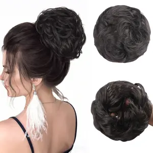 Large Messy Bun Hair Piece Wavy Curly Scrunchies Synthetic Chignon Ponytail Hair Extensions Thick Updo Hairpieces for Women
