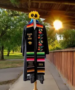 Mexican Graduation Stole - Floral Embroidered Personalized Design with "CLASS OF 2025" and "DHS" Text, Limited Quantity Available