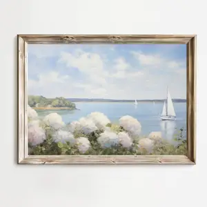 Sailing Boats Along The Coast, Printable Wall Art, Nautical Charm, Cottage Farmhouse Decor, Coastal Vintage, Impressionist painting Poster No Framed