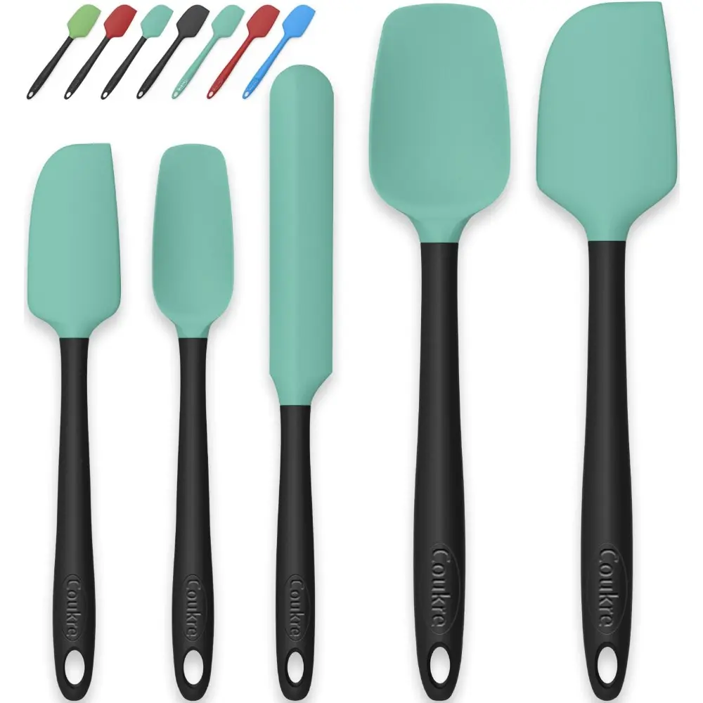 Aqua Green & Black 5-Piece Split-Type Straight Silicone Spatula Set - Food Grade Kitchen Utensils, High Temperature Resistant, Dishwasher Safe for Baking, Cooking