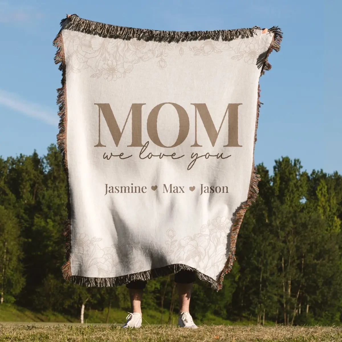 We Love You Mom Personalized Woven Blanket