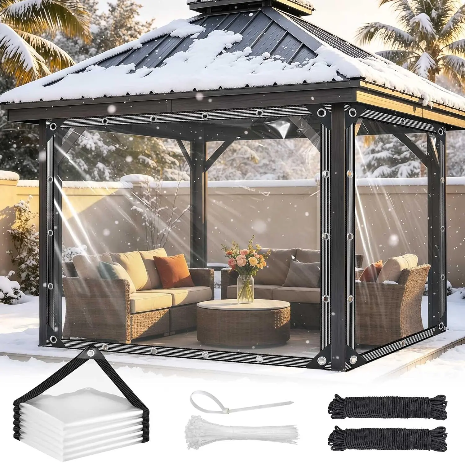 7x10ft Clear Tarp 14mil Clear Tarps Heavy Duty Waterproof with Grommets Clear Vinyl Tarp Tear Resistant PVC Clear Plastic Tarp Cover for Outdoor Patio Chicken Coop Plants Greenhouse Porch Enclosure