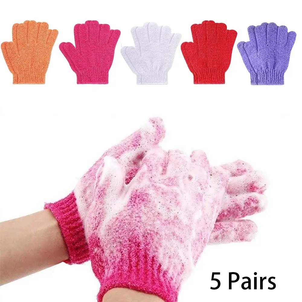 Bath Glove, 3/5 Pairs Colorful Soft Exfoliating Glove, Durable Nylon Shower Glove for Whole Body, Exfoliant Scrubber Glove, Exfoliating Bath Washcloth