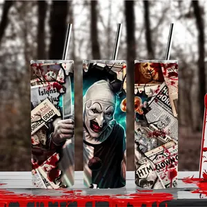 Terrifying 20oz Stainless Steel Insulated Tumbler with Lid and Metal Straw - Horror Theme Design Drinkware Cup Reusable Portable