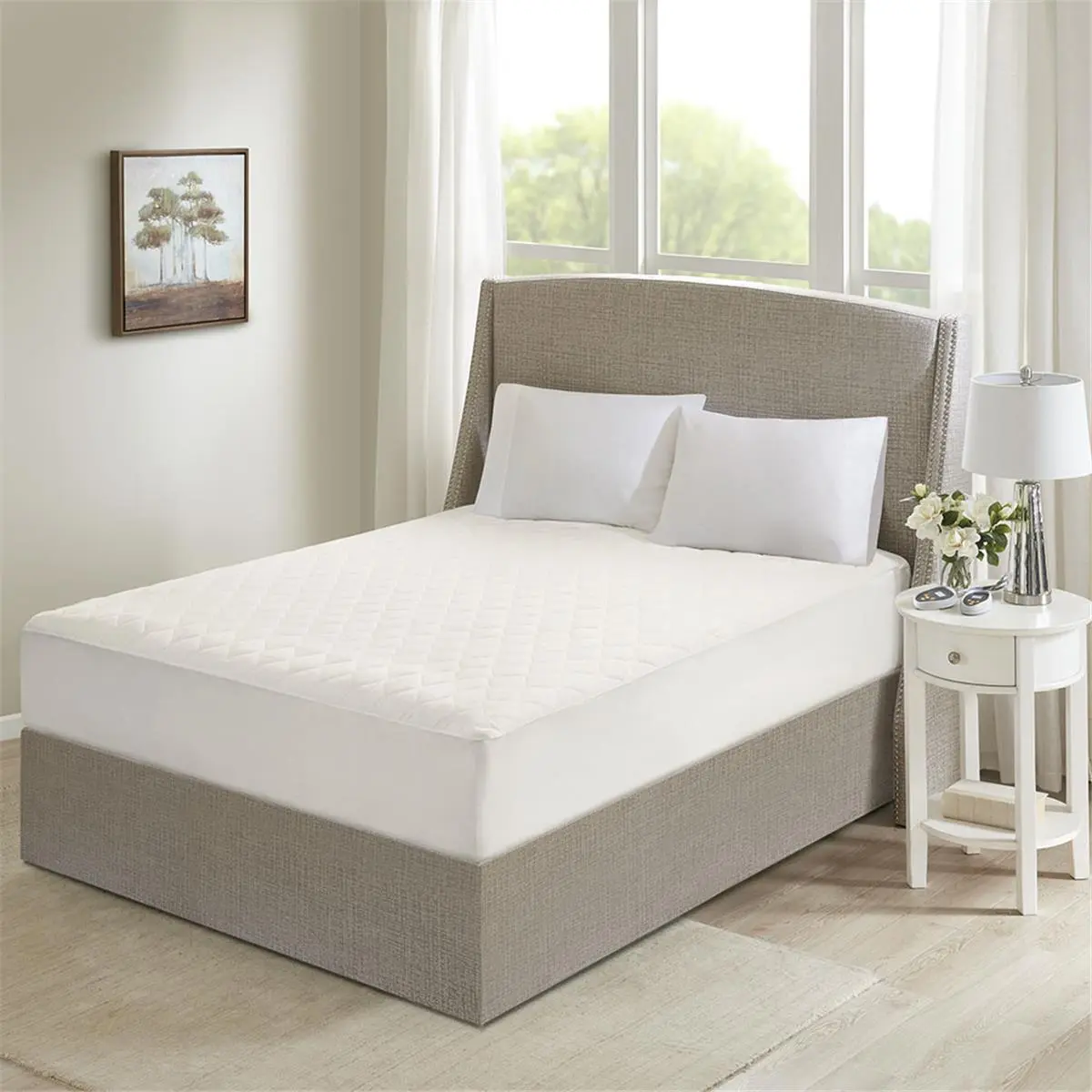 Beautyrest Unisex Adults' Full-Size Rectangular Heated Mattress Pad - 250 Thread Count 100% Cotton Jersey Weave & Polyester Fabric, Space Dyed Design, 20 Heat & Temperature Control Settings, 10-Hour Shut-Off Timer, 18" D, EMF-Reducing, Heating Control