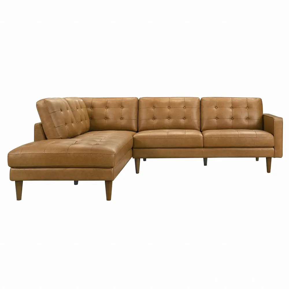 Lugano Left-Facing L-Shaped Genuine Tan Leather Sectional Sofa, Modern Tufted Elegant Family Indoor Furniture Sofa, Tufted Sofa, Modern Sectional Sofa
