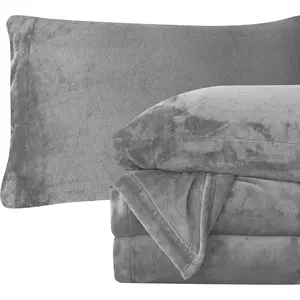 Luxuriously Soft 4-Piece Velvet Plush Flannel Sheet Set - Quality - Cozy Warm, Anti-Static, Non Pilling Fuzzy Velvet Flannel Fleece Deep Sheet Set - Full, Gray