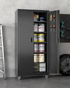 Aobabo 71" Rolling Black Metal Garage Storage Cabinet with Wheels & Pegboard Doors, Lockable Heavy Duty Steel Tool Organizer with 5 Adjustable Shelves, Mobile Freestanding Utility Cupboard for Home Workshop, Assembly Required tiktokshopspringglowup