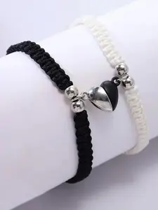 Magnetic Heart Charm Braided Bracelet, Adjustable Woven Bracelet for Women & Men, Trendy All-match & Exquisite Jewelry for Birthday Gift