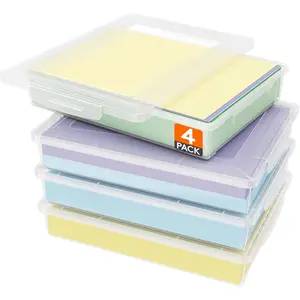 4 Pack Plastic Multi-Purpose Storage Box with Latching Lids, Clear A4, 8.5" x 11" Letter Size Paper Storage, Storage Containers for Board Game, Craft, Document, Magazine, Art Supplies